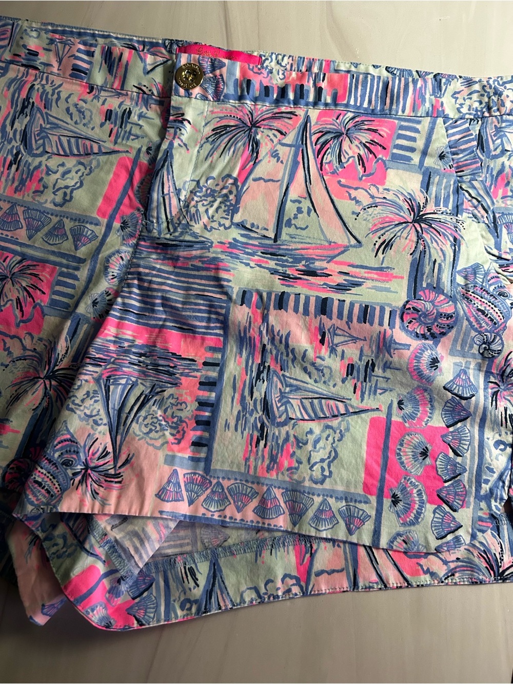 Lilly Pulitzer Adie Ruffle Pocket Shorts Blue Print Size 16 - Picture 5 of 6